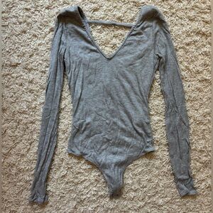 Abercrombie & Fitch Light Gray Textured Bodysuit with Open Back